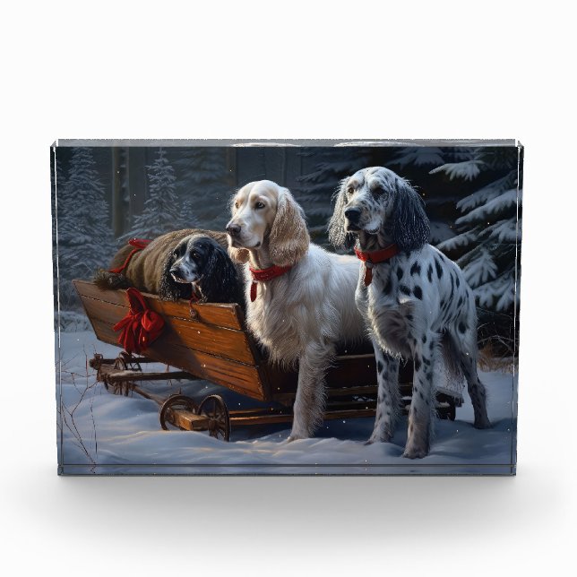 Bloc Photo Décor de Noël Snowy Sleigh Setter anglais (Devant)
