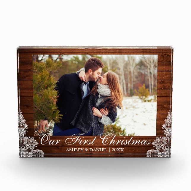 Bloc Photo Dentelle en bois rustique Notre premier couple de  (Devant)