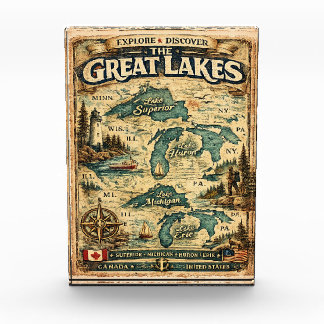 Bloc Photo Destination de la carte vintage des Grands Lacs