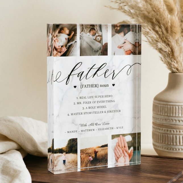 Bloc Photo Dictionnaire Père Définition Photo Collage Marbre (Father Definition Collage Father’s Day Keepsake Photo Block)