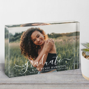 Bloc Photo Diplômé moderne blanc Script