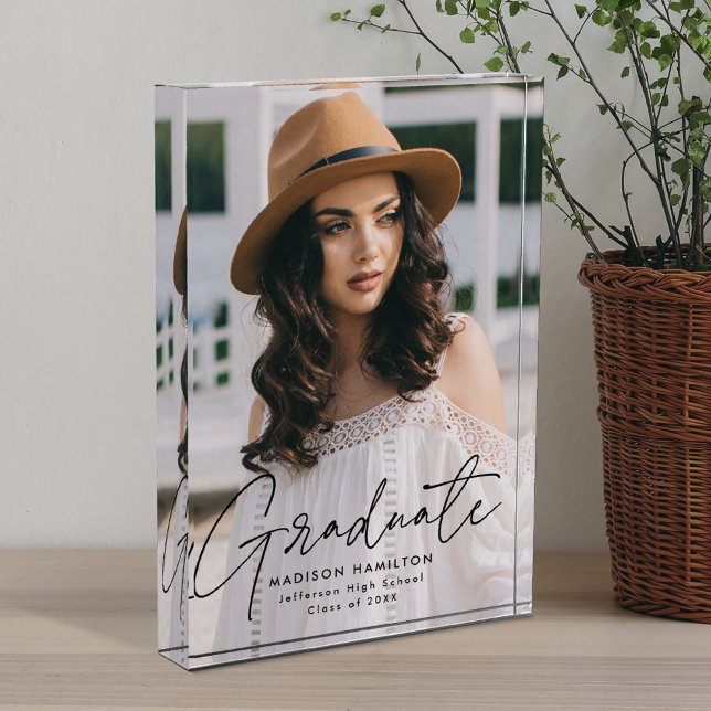 Bloc Photo Diplômé moderne noir Script Graduate (Créateur téléchargé)