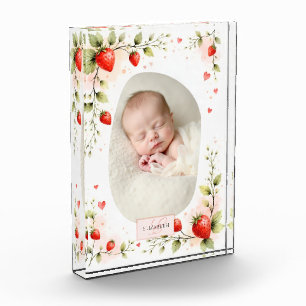 Bloc Photo Douce Fraise Botanique Monogramme Bébé
