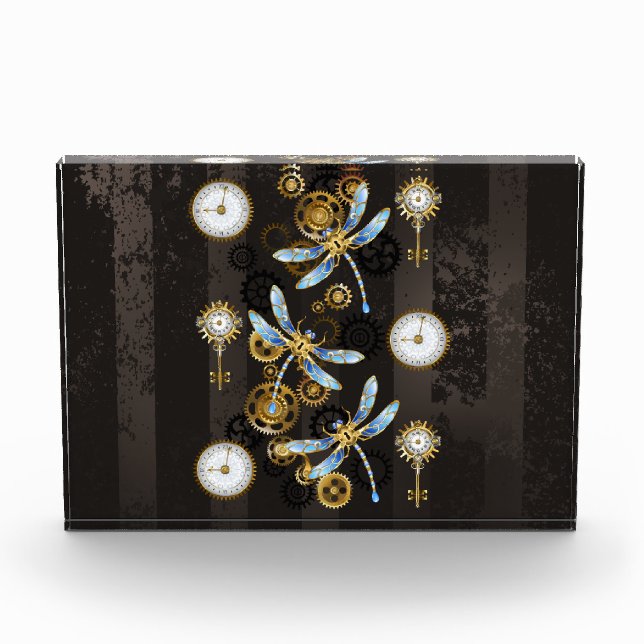 Bloc Photo Dragonflies de Steampunk sur arrière - plan rayé b (Devant)