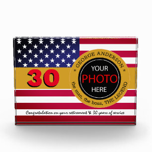 Bloc Photo Drapeau américain badge, bureau de retraite / USA