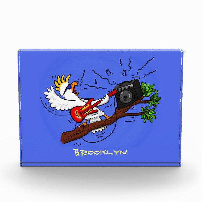 Bloc Photo Drôle cockatoo jouant de la guitare rock dessin an (Devant)