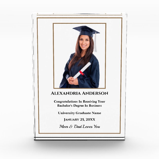 Bloc Photo Ecole de Graduation Or Blanc Moderne Personnaliser (Devant)