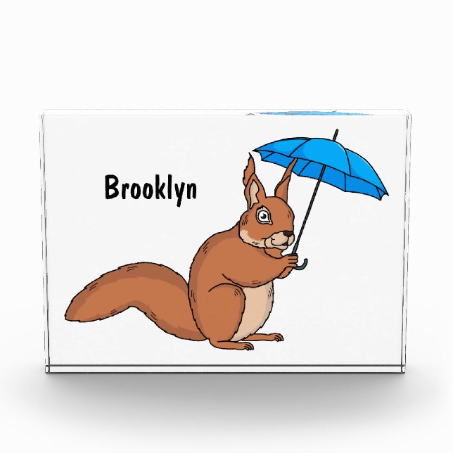 Bloc Photo Écureuil rouge mignon avec dessin animé parapluie (Devant)