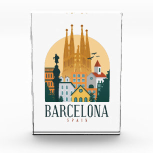 Bloc Photo Elégant Barcelona Espagne Skyline
