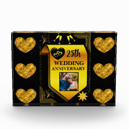 Bloc Photo Élégant Black Gold Heart 25e anniversaire Mariage
