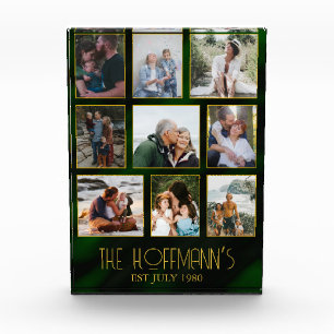 Bloc Photo Élégant Emerald Green Gold Frame Photo Collage