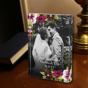 Bloc Photo Élégant Juste Marié Magenta Green Mariage Floral