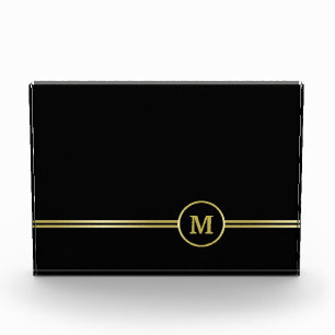 Bloc Photo Élégant or Monogramme personnalisé sur noir