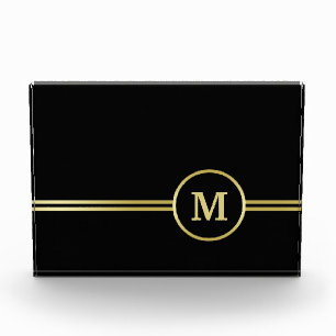 Bloc Photo Élégant or Monogramme personnalisé sur noir