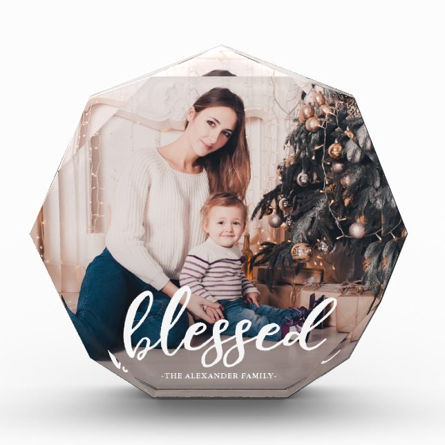 Bloc Photo Élégant script béni avec nom photo (Devant)