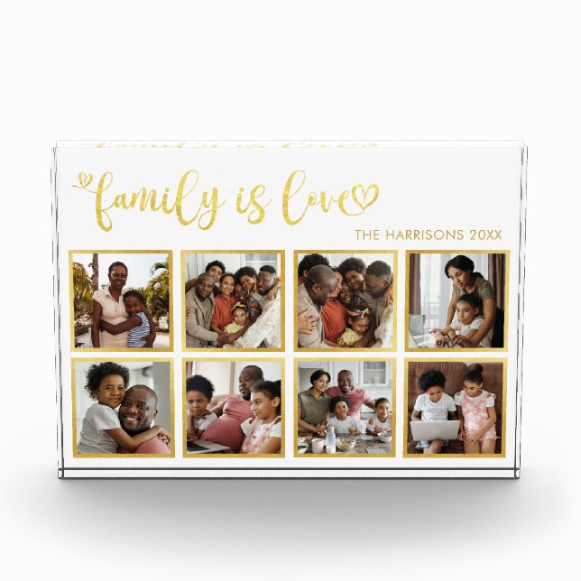 Bloc Photo Famille est amour Gold Heart Script Photo Collage  (Devant)