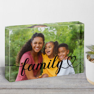 Bloc Photo Family Love Black Script personnalisé Horizontal