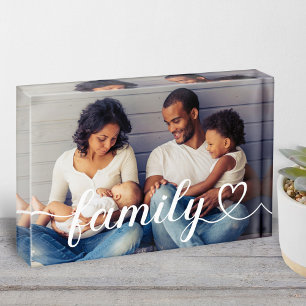 Bloc Photo Family Love White Script personnalisé Horizontal