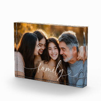 Bloc Photo Family Script Heart Photo Acrylic Block