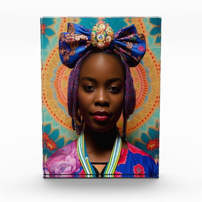 Bloc Photo Femme africaine avec grand arc et médaillon (Devant)