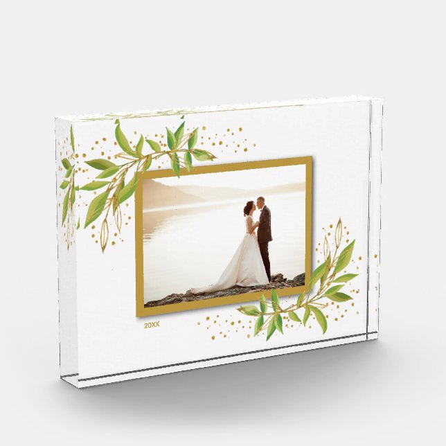 Bloc Photo Feuillage aquarelle or et vert (Gauche)