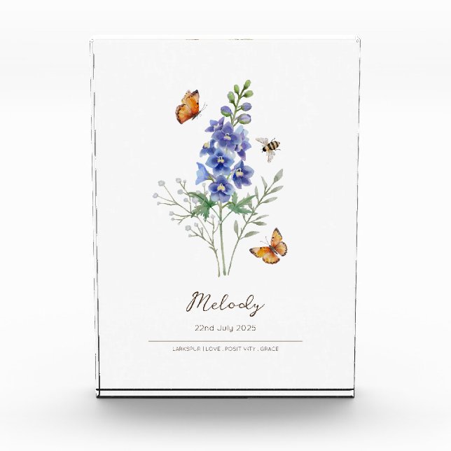 Bloc Photo Fleur de naissance Delphinium (Devant)