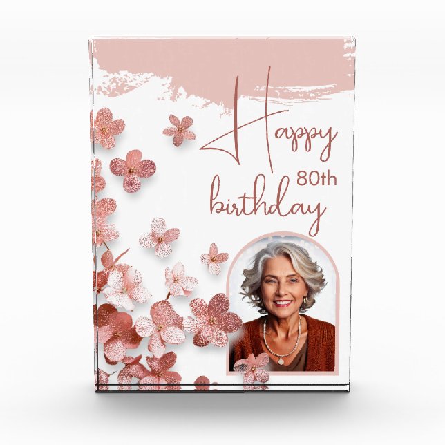 Bloc Photo Fleurs de Parties scintillant rose 80e anniversair (Devant)