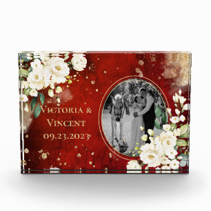 Bloc Photo Floral Gold Red Cream Names Mariage Photo Block