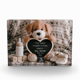Bloc Photo Fluffy Puppy Baby boy et faire-part de grossesse