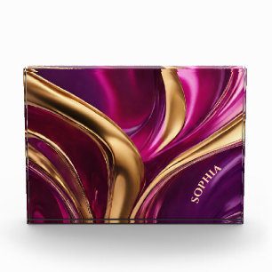 Bloc Photo Flux Abstrait - Fuchsia violet et or-