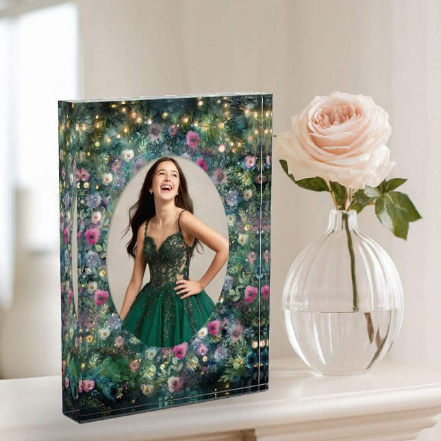 Bloc Photo Forêt Enchantée Rose Végétation Bois Fée (enchanted forest photo block wild rose floral emerald gold woodland fairy greenery sweet 16 keepsake)