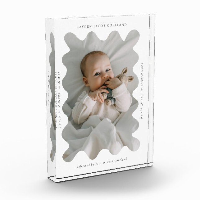Bloc Photo Frame Wavy Quirky Nouveau-né Keepsaké Blanc (Gauche)