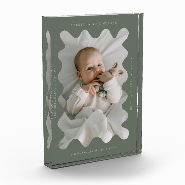 Bloc Photo Frame Wavy Quirky Nouveau-né Keepsaké vert (Gauche)