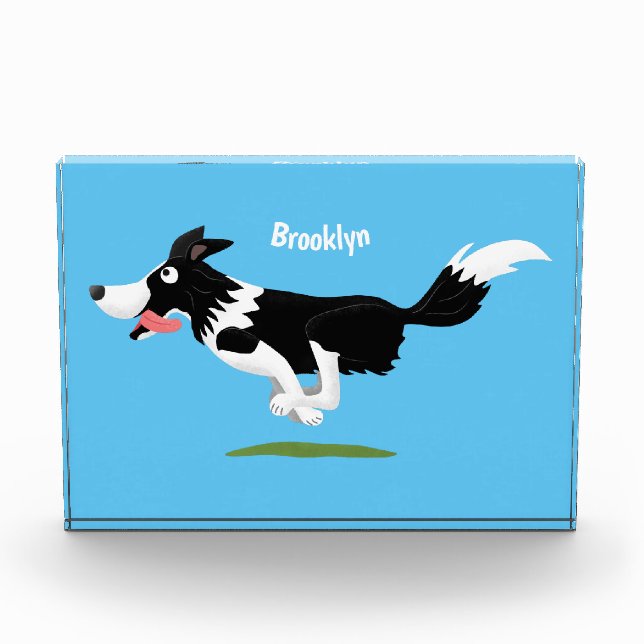 Bloc Photo Funny Border Collie chien en course dessin animé (Devant)