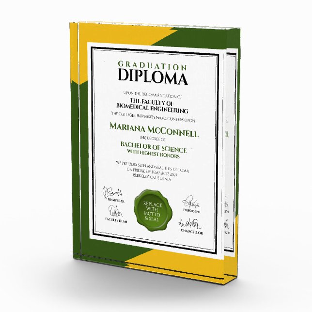 Bloc Photo Green Gold School College Diplôme universitaire (Droite)