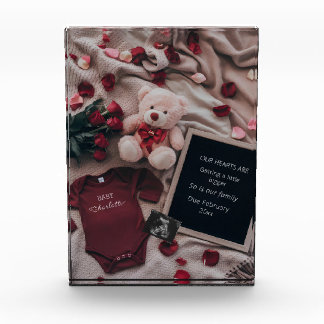 Bloc Photo Grossesse romantique avec Roses & Teddy