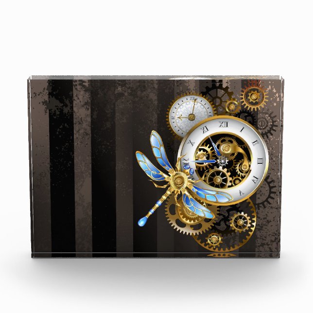 Bloc Photo Horloge à vapeur avec libellule mécanique (Devant)