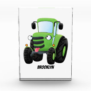 Bloc Photo Illustration du joli joyeux tracteur agricole vert