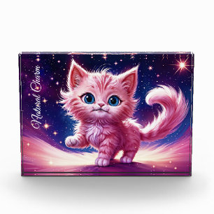 Bloc Photo Imaginaire rose chaton fluffy bleu vif yeux art