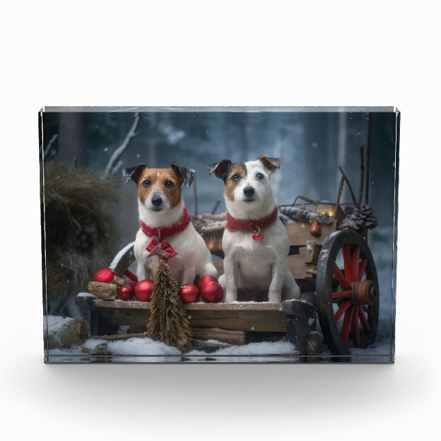 Bloc Photo Jack Russell Snowy Sleigh Décor de Noël (Devant)