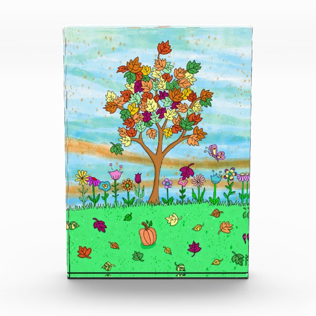 Bloc Photo Joli Art populaire Whimsical Autumn Tree Feuilles  (Devant)
