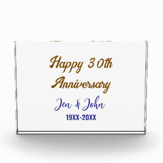 Bloc Photo Joyeux 30e anniversaire de mariage royal bleu or s
