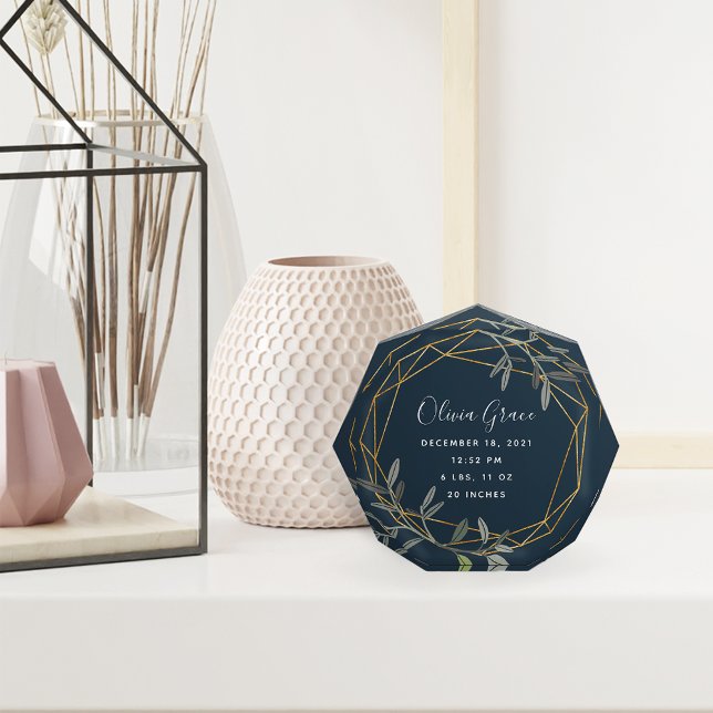 Bloc Photo Laurel Leaf Baby Birth Stats Acrylique Block (Créateur téléchargé)