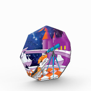 Bloc Photo Le chien regarde à travers le télescope