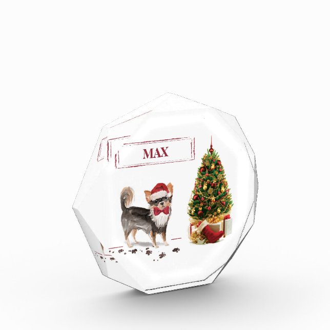 Bloc Photo Long Haired Chihuahua Funny Christmas Dog Tree Pho (Gauche)