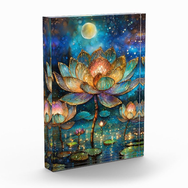 Bloc Photo Lotus de verre tendu fleurit au clair de lune (Gauche)