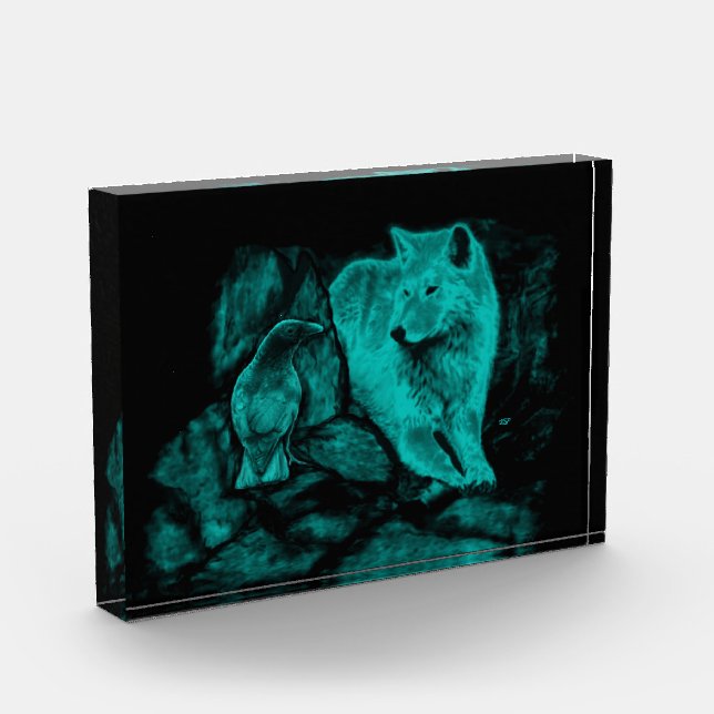 Bloc Photo Loup et corbeau dans la nuit (Gauche)