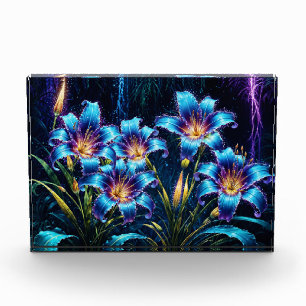 Bloc Photo Lys bleu brillant nuit imaginaire floral éclatant