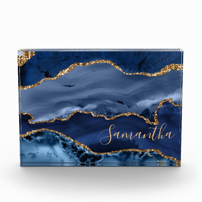 Bloc Photo Marine Blue et Faux Gold Parties scintillant marbr (Devant)