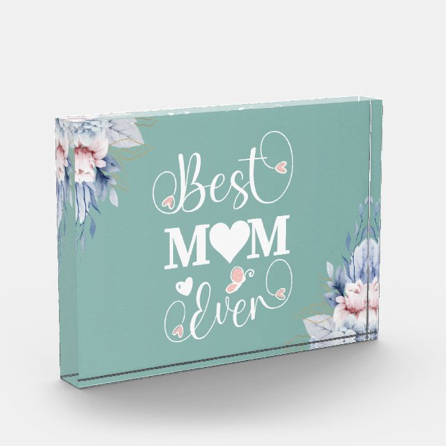 Bloc Photo 'Meilleure maman Ever' élégant cadeau floral (Gauche)